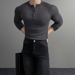 머슬핏 헨리넥 긴팔 티셔츠