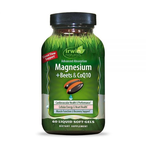 Irwin Naturals 마그네슘 + 비트 및 CoQ10 뿌리 포도씨 오메가-3 아마씨 오일 함유 심장 에너지 지원 액체 소프트젤