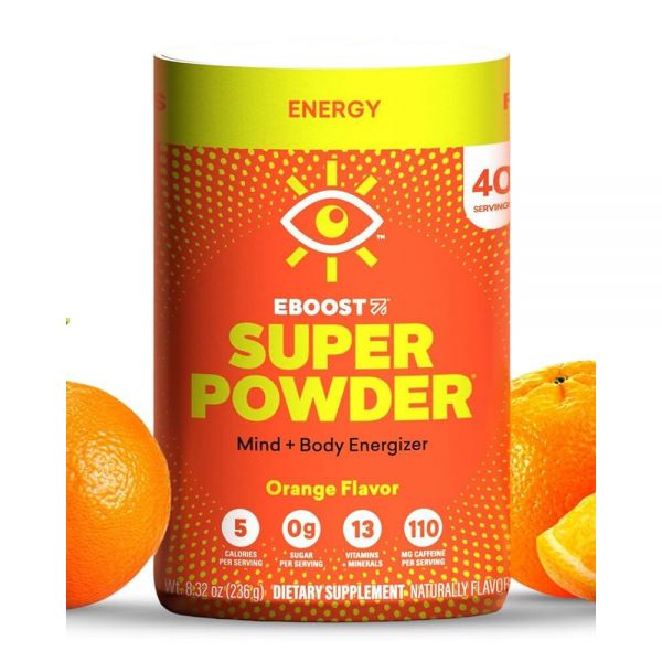 EBOOST 에너지 드링크 및 전해질 파우더 믹스 - 설탕이 첨가되지 않은 <b>슈퍼</b> 오렌지 비타민 방향제 천연 카페인 수분 공급 <b>운동 전후</b> 40회 분량 통
