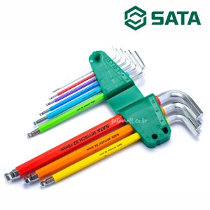 사타 SATA 컬러 엑스트라 롱 볼 렌치 세트 9PCS 09101CH 기억자랜찌