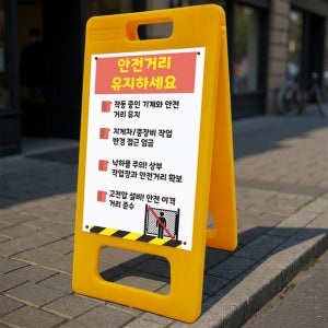 안전거리 유지하세요 A형 거치대 포맥스결합 입간판 표지판 중 단면