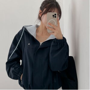 여성 후드집업 배색 바람막이 야상 간절기 봄 3color