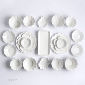 Ondoh 플라워 4인 그릇세트 화이트 유광 도자기 21p 그릇 접시 식기 세트