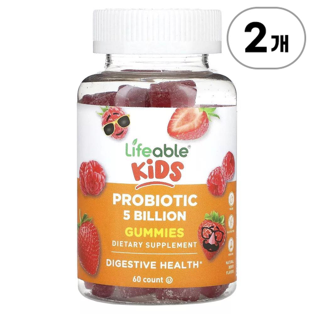 라이퍼블 <b>키즈</b> 프로바이오틱스 구미 5빌리언 베리맛 60정 2개 Lifeable Kids Probiotic Gummies, Natural Berry, 5 Billion 60정 2개