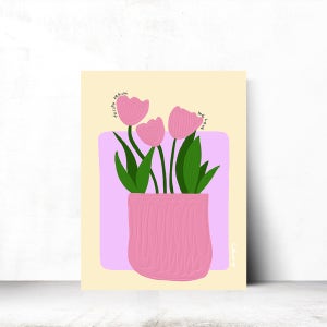 마지아갤러리 현대작가 꽃그림 일러스트 인테리어액자 거실 현관 주방 핑크튤립 21x26cm