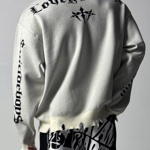 데미지 레터링 오버핏 니트 남자상의 빅사이즈 오버핏 빈티지 간절기 짐웨어 데일리 도프룸