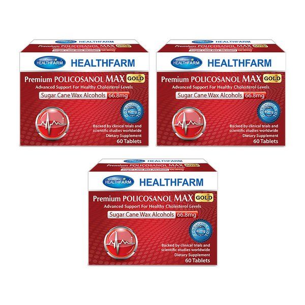 뉴질랜드 HealthFarm 헬스팜 <b>프리미엄 폴리코사놀 맥스 골드</b> 66.8mg 60정 3팩