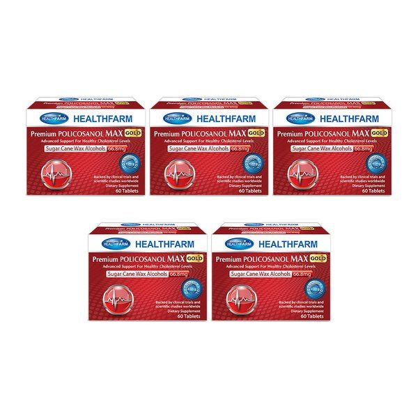 뉴질랜드 HealthFarm 헬스팜 <b>프리미엄 폴리코사놀 맥스 골드</b> 66.8mg 60정 5팩