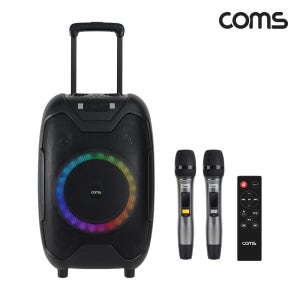 Coms UHF 이동식 블루투스 무선마이크 앰프 LED 파티박스 50W TWS지원 노래방 KY600