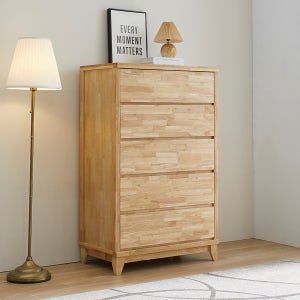 리니움 고무나무 원목 서랍장 880x500x1395mm, 5단, 내추럴