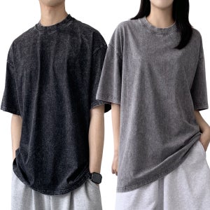 남여공용 피그먼트 반팔티 빅사이즈 오버핏 머슬핏 코튼 무지 베이직 워싱 빈티지 반팔티