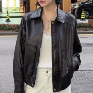 고퀄리티 헬더 램스킨보머자켓 간절기 봄 레더 양가죽 램스킨 블루종 가죽 자켓 (블랙)