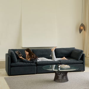 눕 필로 데이비스 패브릭 구스 모듈 소파 베이직 딥그린, 4인용