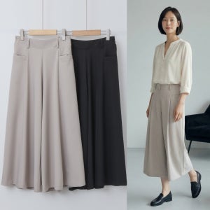 국산 치마통바지 스판 뒷밴딩 하이웨스트 직장인 여성 팬츠 봄여름 키작은 중년바지 미시바지