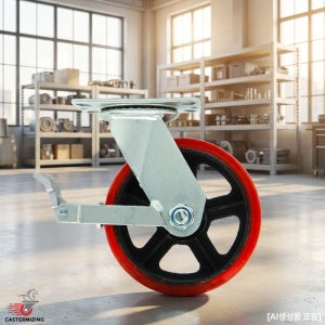 고중량바퀴 8인치(20cm) 폭6cm 550kg 대차바퀴 산업용캐스터 회전브레이크형