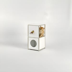 미드퍼 덴 철제 미드센츄리 모듈 캣타워 숨숨집 2x1단 400x400x790