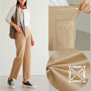 여성 일자통 슬림핏 국산 중년 바지 하이웨스트 스판 밴딩 직장인 팬츠 봄 여름 키작녀