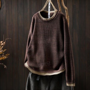 이끼당 차분색감 페이크 두겹라인 니트 티셔츠