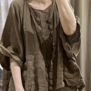 이끼당 빅사이즈 평범거부 린넨 손바느질 드롭숄더 가디건