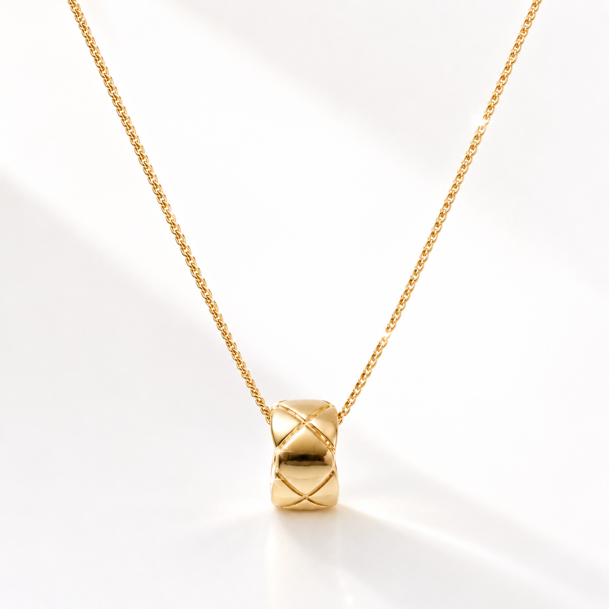 체크 퀄팅 모아링 목걸이 silver 925 + 14k gold plated