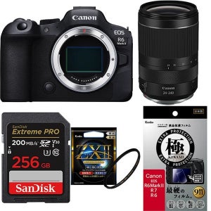 디지털카메라 일본 700012 카메라 안심 세트 Canon EOS R6 Mark II 바디Canon RF24-240mm F4-6.3 IS USMSDXC 카드 256GB보호 필터액정