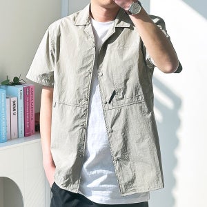 남자 반팔셔츠 나일론 포켓 우븐 워크셔츠