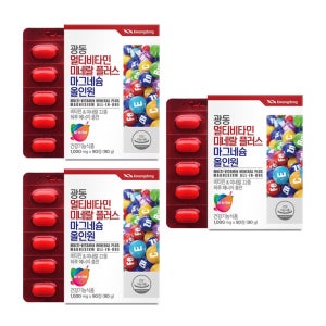 체력저하 만성피로 22종 광동 멀티비타민 미네랄 플러스 마그네슘 올인원 1,000mg 90정, 3개