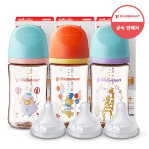 더블하트 모유실감 3세대 디어프렌즈 싱글팩 240ml 트리플세트(젖병3개+젖꼭지M 3개)