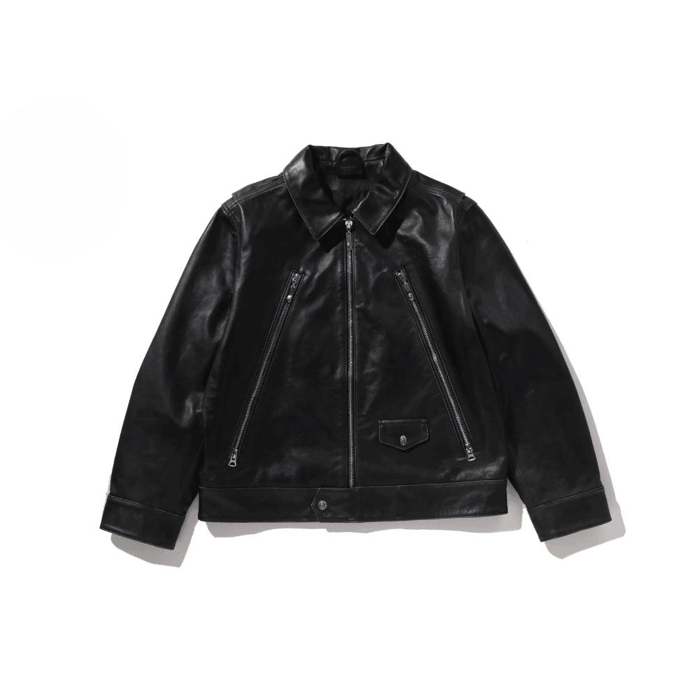 베이프 블랙 워시드 레더 바이커 재킷 BAPE BLACK WASHED LEATHER BIKER JACKET 블랙