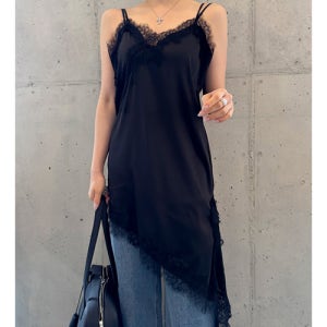 레이어드 레이스 슬립 원피스 언발 끈나시