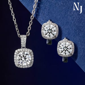 [선물포장]모이사나이트 다이아 사각 원터치 목걸이 귀걸이 세트 MONE0010&MOER0026