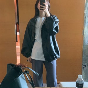 fllanel 플라넬 레더 블루종 점퍼, 하이넥 밴딩 블랙 가죽 잠바