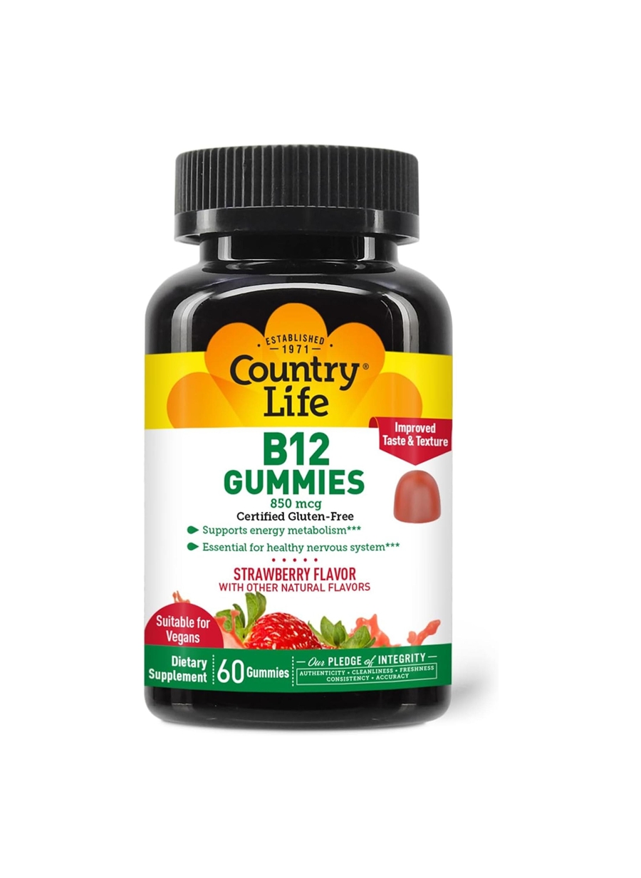 <b>컨트리라이프</b> 비타민B12 구미 젤리 850mcg <b>시아노코발라민</b> 딸기 맛 60개입