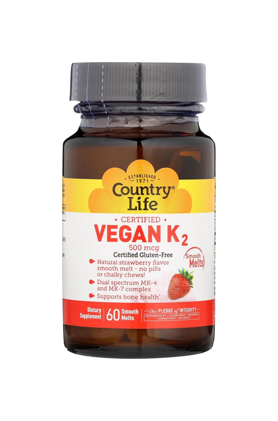 <b>컨트리라이프</b> 비건 <b>비타민K2</b> 500mcg 딸기 맛 츄어블 타블렛 60개입