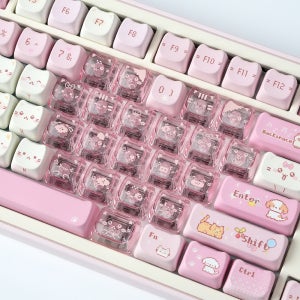Soulcat 쫑긋 고양이 Love 하트 투명 PC 포인트 키캡 21키