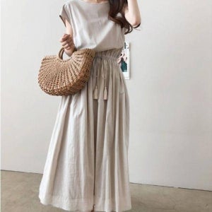 내추럴 스트링 코튼 플레어 롱 원피스 SWC-1006359