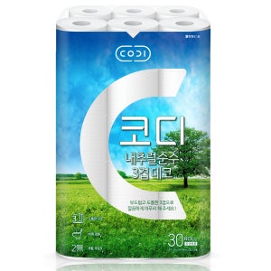 코디 화장지 30롤 내추럴순수 3겹 데코 두루마리 휴지