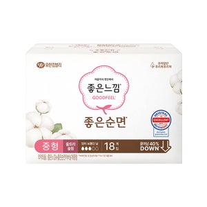 좋은느낌 좋은순면 날개형 중형, 18개입, 1팩