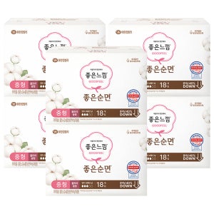좋은느낌 좋은순면 날개형 중형, 18개입, 6팩