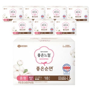 좋은느낌 좋은순면 날개형 중형, 18개입, 8팩