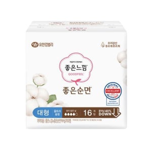 좋은느낌 좋은순면 날개형 대형, 16개입, 1팩