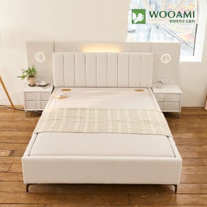 우아미가구 선휴 LED조명 흙침대 황토볼 온열 침대 Q/K 겸용