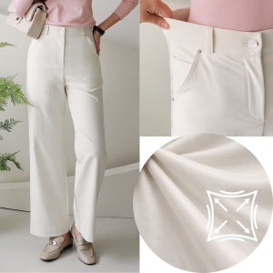 [국산] 하이웨스트 히든밴딩 세미와이드 팬츠 여성 직장인 봄여름 편한바지 면터치 폴리