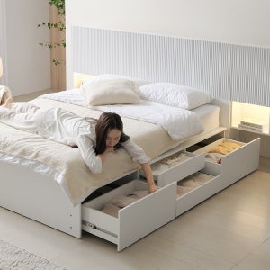 라자가구 미드나잇 LED 호텔 확장형 2단 포서랍 침대 프레임 (방수커버 이벤트)