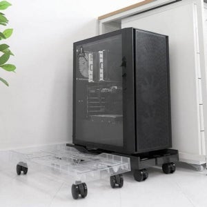 컴퓨터 본체 선반 이동 고정 바퀴 사이드 조절 PC 캐리어 받침대 스탠드 이동식