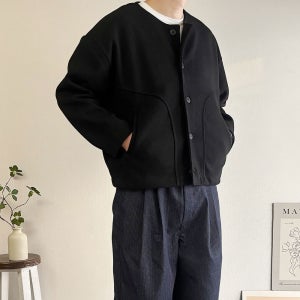 남자 바람막이 봄 자켓 남녀공용 라운드 루즈핏 절개 트위드 가디건 그레이색 블랙