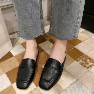 여자 바캉스 원피스 뮬구두 봄패션 로퍼 슬리퍼 코디 블랙