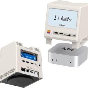 M4 Mac mini용 Wokyis M5 레트로 독 스테이션 5인치 HD 디스플레이 10Gbps M.2 NVMe SSD SD/Micro SD 4.0 USB-A 4개 USB-C 1개