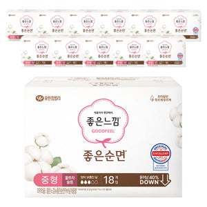 좋은느낌 좋은순면 날개 중형, 18개입, 12팩