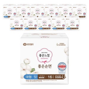 좋은느낌 좋은순면 날개 대형, 16개입, 12팩